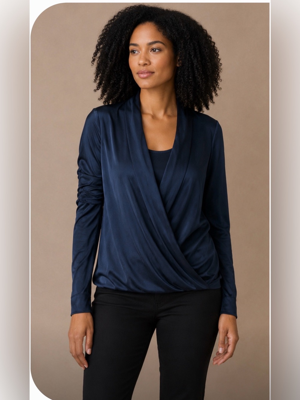 MICHAEL Michael Kors Navy Blue Mixed Media Faux Wrap Draped Top XS NWOT